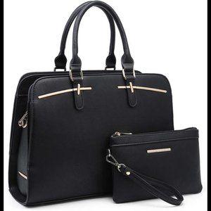 2 Pcs Vegan Leather Women Handbag Wallet Tote Bag Shoulder Bag w/ 3 Compartments